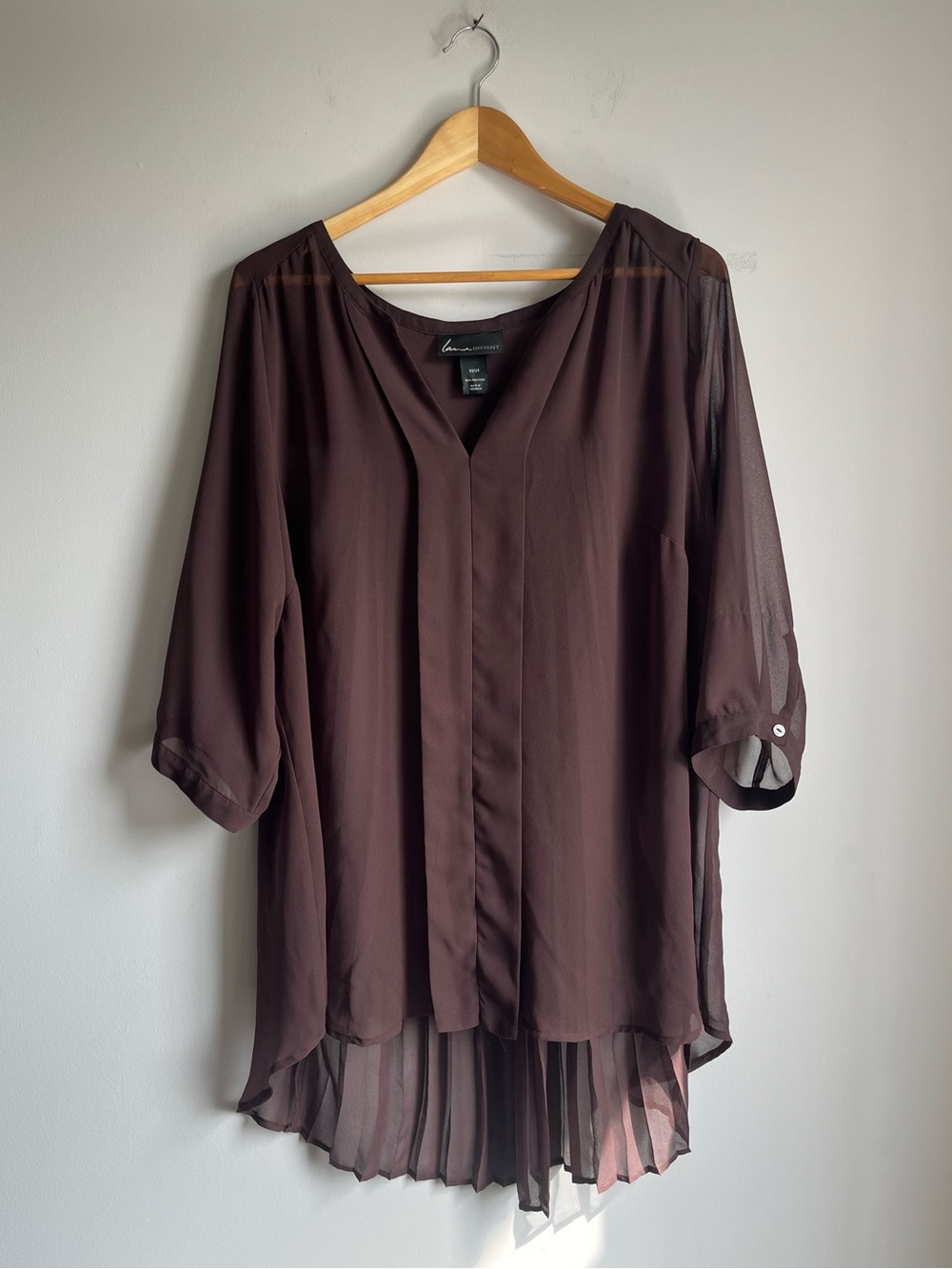 Lane Bryant Dark Brown Chiffon High-Low Tunic Size 22/24 Boho Dark Academia